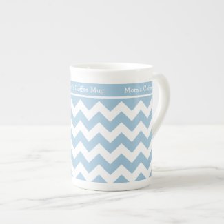 China Mug to Personalize, Blue and White Chevrons Porcelain Mug