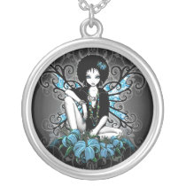 china, retro, teal, afro, ethnic, yin, yang, fantasy, fairy, faery, fae, faerie, pixies, art, myka, jelina, mika, big, eyed, flower, flora, faeries, nymphs, sprites, Necklace with custom graphic design