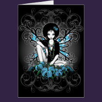 "China" Retro Teal Lillies Fairy Art Card cards