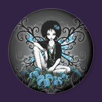 "China" Retro Teal Lillies Fairy Art Magnet magnets