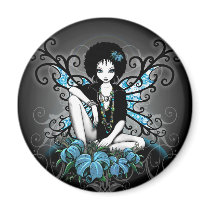 "China" Retro Teal Lillies Fairy Art Magnet