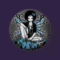 China Teal Retro Faery Button buttons