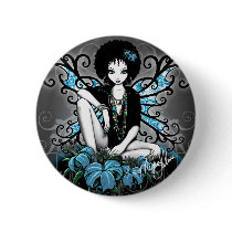 China Teal Retro Faery Button