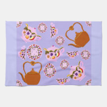 China Teapot Teacup Plate & Copper Teakettle Ameri Kitchen Towel
