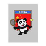 This adorable little panda loves to get out on the court and hits some balls. Panda plays in front of a large flag of China. This is a great design for anyone who loves to play tennis, watch tennis or just loves cute pandas.