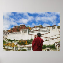 China, Tibet, Lhasa, Tibetan monk with Potala Print