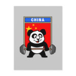 This cute bodybuilding panda loves weightlifting. He stands in front of a large flag of China. Look how easy he lifts that heavy barbell loaded with weight plates. This design is too cute. Great gifts here for anyone from China who loves weightlifting.