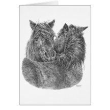 Chincoteague Ponies Grooming Drawing by Kelli Swan Cards