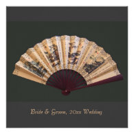 Chinese bamboo and silk fan wedding personalized announcements