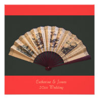 Chinese bamboo and silk fan wedding invitation