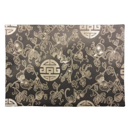 Chinese Brocade silver & black Place Mat