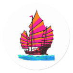 Chinese chuán Junk Ship Magenta Orange jGibney The Round Stickers