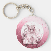 Chinese Crested Pink keychains