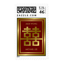 Chinese Double Happiness Box Invitation Stamps