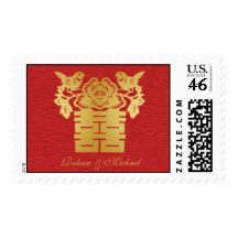 Chinese Double Happiness "Love Birds"  Wedding Postage Stamps