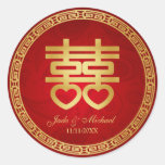 Chinese Double Happiness Wedding Round Stickers