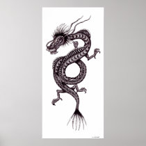 Chinese dragon black and white graphic art poster