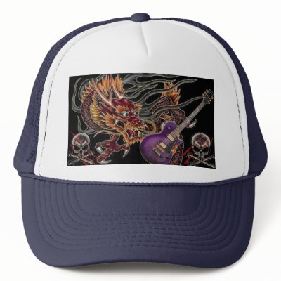 Chinese Dragon Purple Guitar Skull & Crossbone Hat by MistaSCARY
