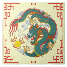Chinese Dragon with Red Border Decorative Tile
