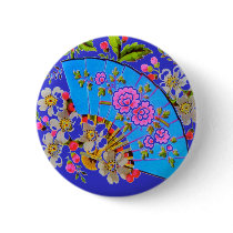 Chinese Fan blue Fashion Button Pin by INTHEPRESENT Chinese Fan blue Fashion Button Pin