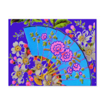 Chinese Fan Blue "save the date" Postcard by INTHEPRESENT Chinese Fan Blue "save the date" Postcard