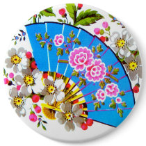 Chinese Fan white Fashion Button Pin by INTHEPRESENT Chinese Fan white Fashion Button Pin