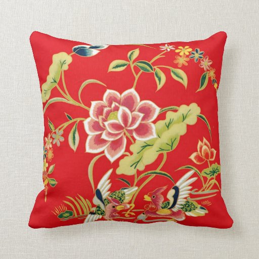 Chinese Floral Embroidery Design Throw Pillows Zazzle