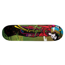 Chinese girl with sword skateboard