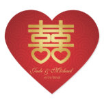 Chinese "Heart" Double Happiness Wedding Round Stickers