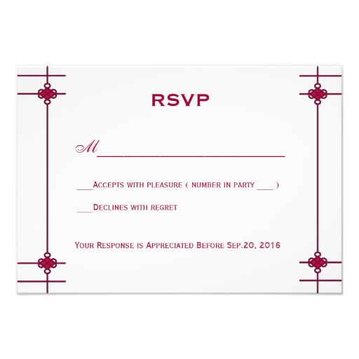 Chinese Knots Double Happiness Wedding RSVP Personalized Invites