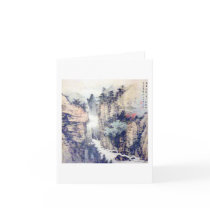 Chinese Landscape Brush Painting W/Poem by Li Bai Greeting Cards