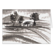 Chinese Landscape House and Farmland Card