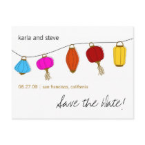 Chinese Lanterns Save the Date postcards