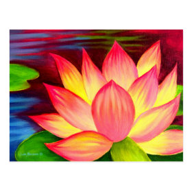 Chinese Lotus Water Lily Flower Art - Multi Postcard