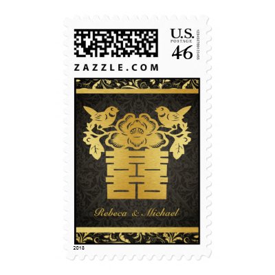 Chinese Love Birds Damask Double Happiness Postage