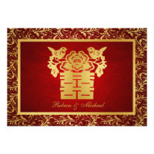 Chinese Love Birds Double Happiness RSVP Cards Custom Announcements