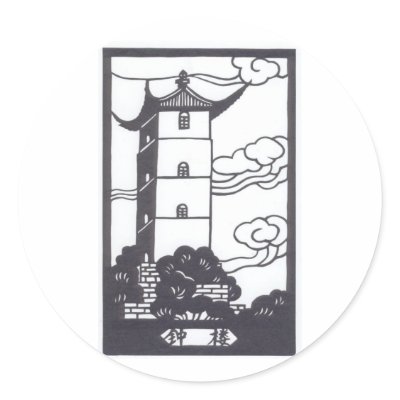 Chinese Pagoda Round Stickers by christigmc