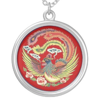 Chinese Phoenix Necklace with Red Background necklace