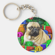 Chinese Pug Christmas Open Gifts NOW keychains