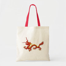 Chinese Red And Gold Dragon Canvas Crafts Shopping Canvas Bags