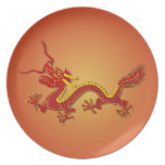Chinese Red And Gold Dragon Plate