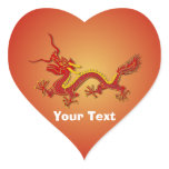 Chinese Red And Gold Heart Shaped Dragon Stickers