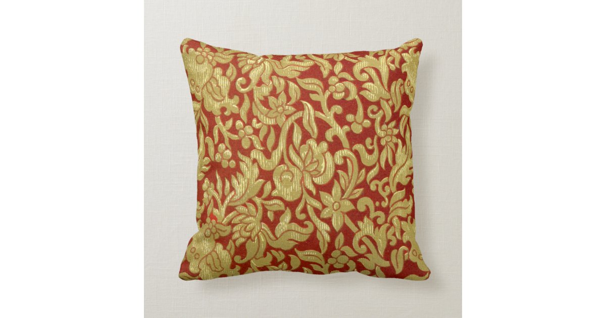 Chinese Red and Gold Pattern Throw Pillow Zazzle