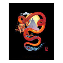 Chinese Red Dragon print on black by Nightmareartist Chinese Red Dragon print on black