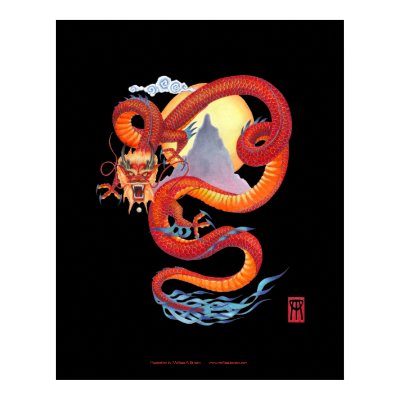 Chinese Red Dragon print on black by Nightmareartist