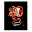 Chinese Red Dragon print on black print