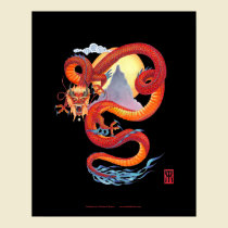 Chinese Red Dragon print on black posters