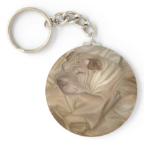 Chinese Shar Pei Camouflaged in Wrinkles Keychains