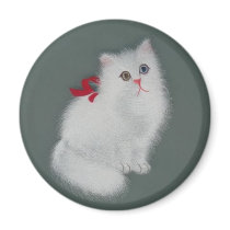 Chinese Silk Picture White Cat magnets by christigmc Chinese Silk Picture White Cat magnets