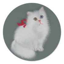 Chinese Silk Picture White cat stickers